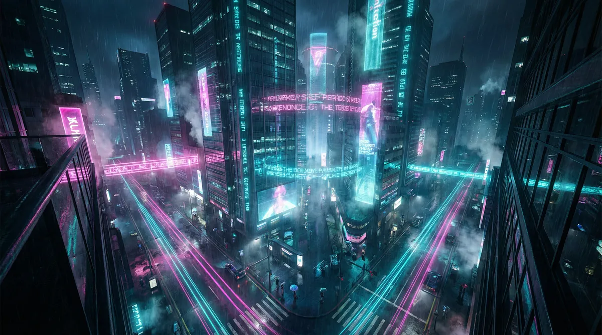 日韩精品 竖屏短剧平台首页背景 - 赛博朋克都市夜景